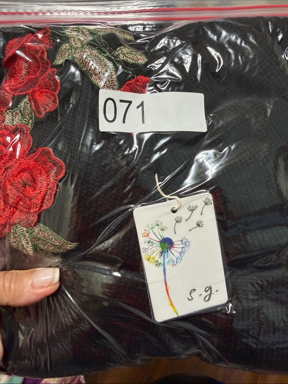 Women's Black Dress w/ Red Rose Embroidery
